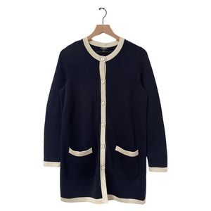 Talbots Navy & Cream Long Duster Blazer Career Style Sweater Size MP
